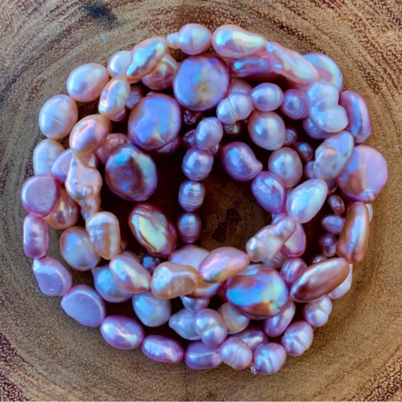 Natural Pink & Purple High Luster Cultured Freshwater Pearl Beads Bracelet Stack - Picture 11 of 11